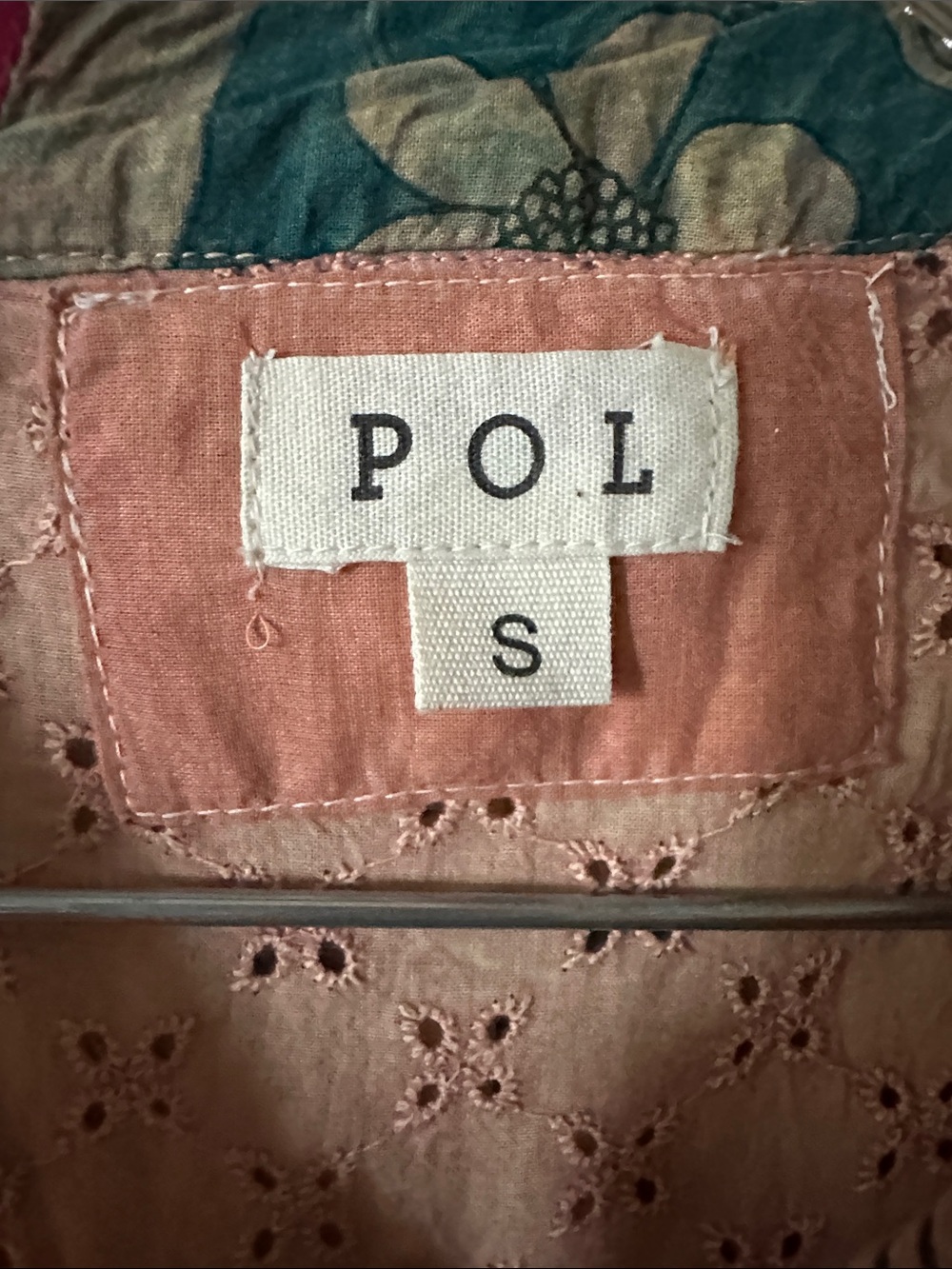 POL Mineral Wash Peach Patchwork Tiered Tunic/Dress w/Eyelet Detail size Small - Picture 2 of 3